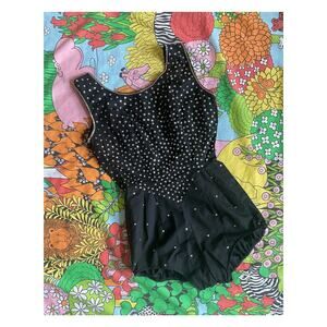 vintage 1940s Black SILVER SEQUIN Majorette COSTUME xs showgirl circus playsuit